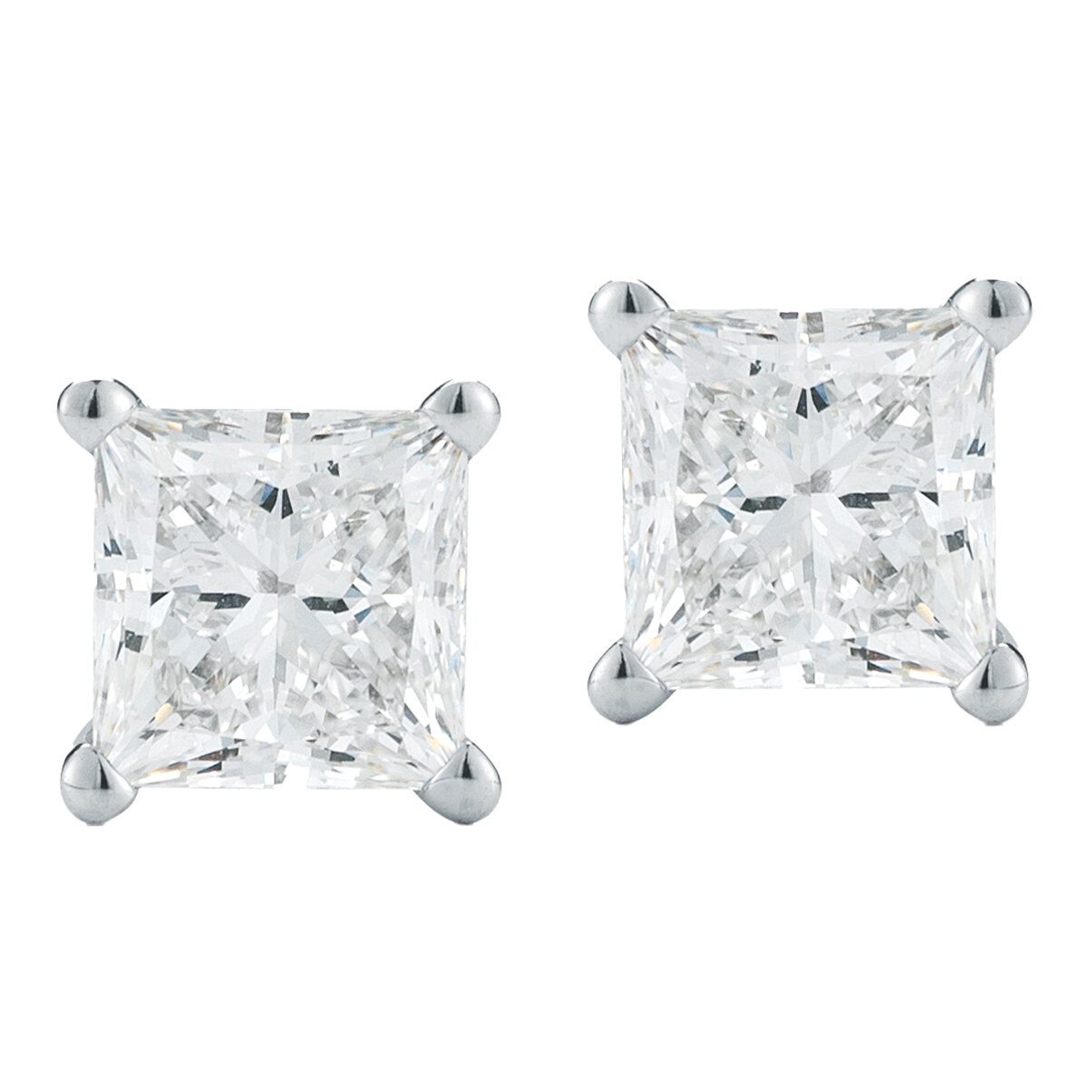 18KT White Gold 0.75ctw Princess Cut Diamond Stud Earrings