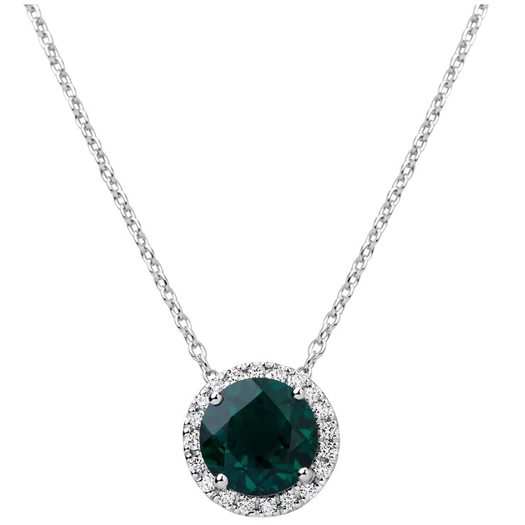 Round 18KT White Gold Lab Created Emerald and Diamond Pendant | Costco ...