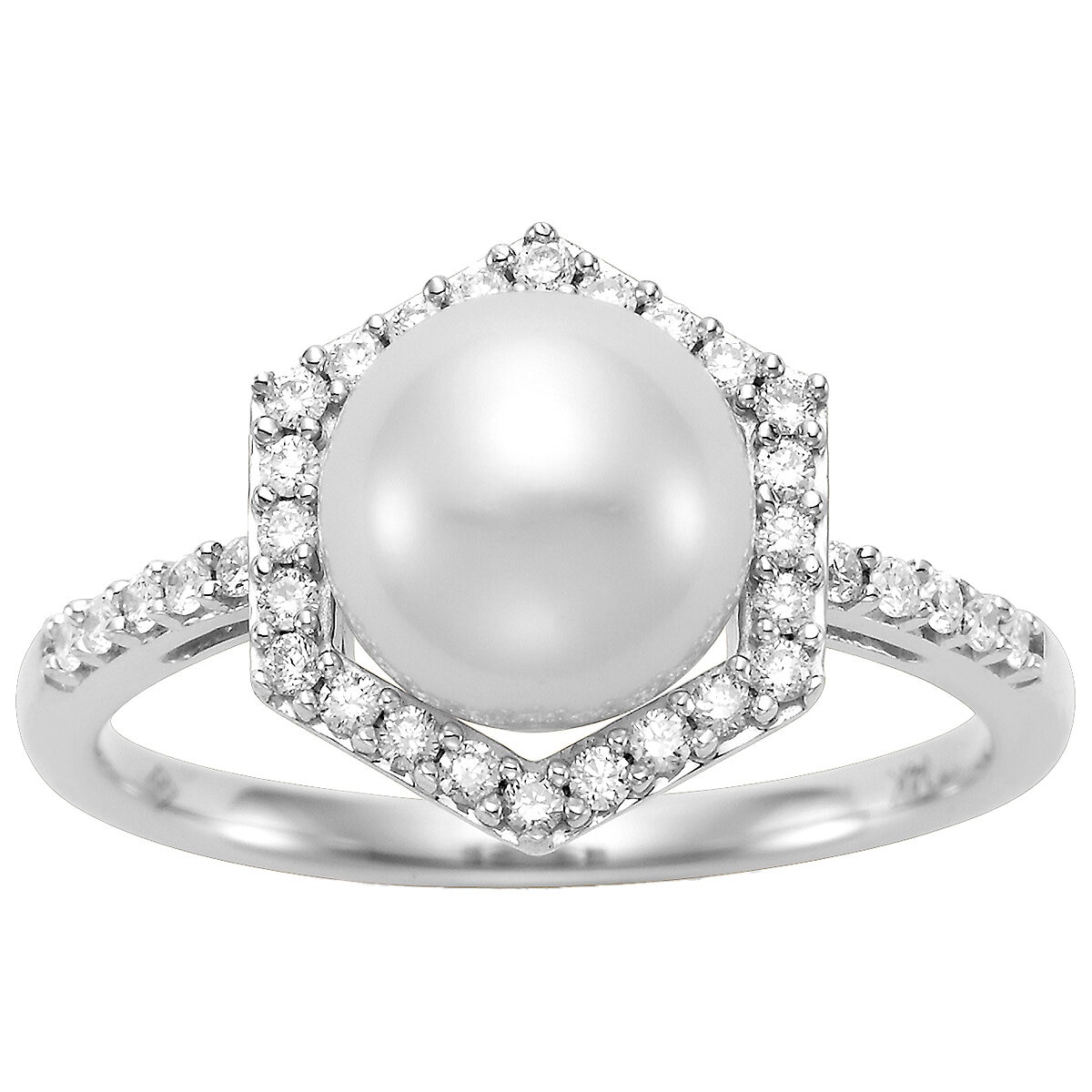 18KT White Gold 0.25CTW DIA 8.0-8.5MM Freshwater Cultured Pearl Ring