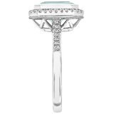 18KT White Gold 0.18ctw Round Diamond Aquamarine Centre Ring