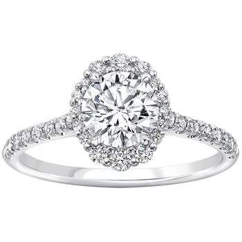 Platinum 1.34ctw Diamond Round Halo 1.00ctw Round Brilliant Cut Centre Ring