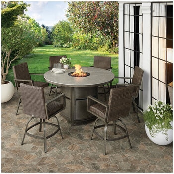 Agio Oakland 7 Piece Patio High Dining Fire Set