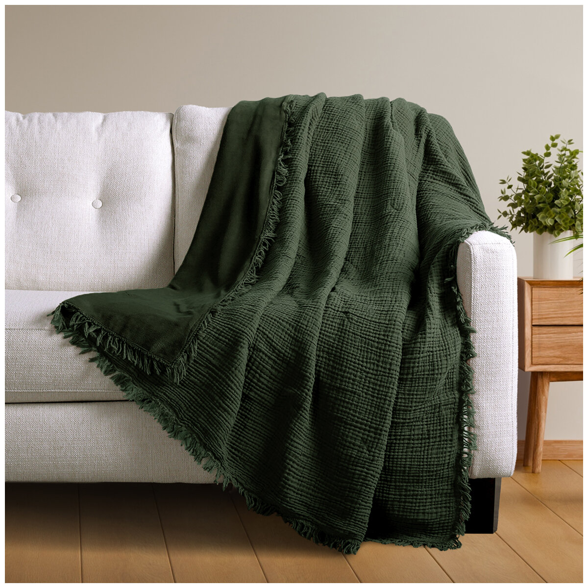 Life Comfort Reversible Cotton to Plush Throw Black