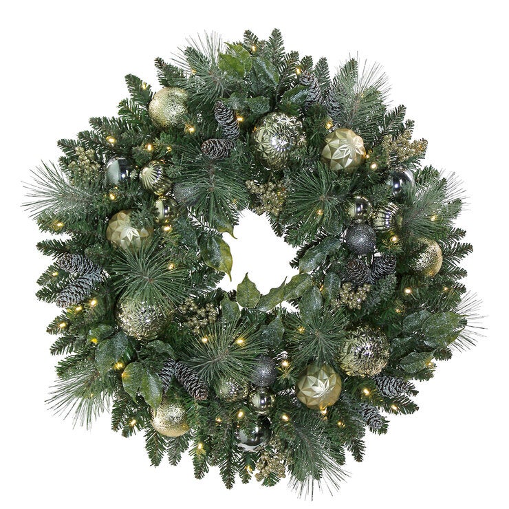Pre-Lit Holiday Artificial Wreath Metallic 76.2cm