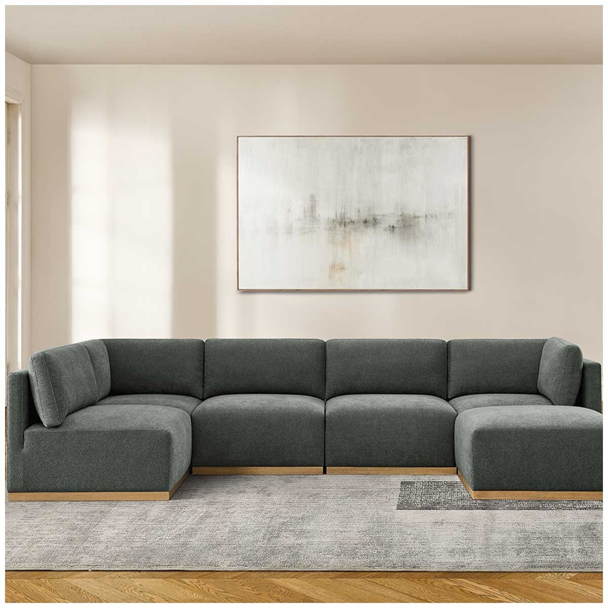 Henredon 6 Piece Fabric Modular Sectional With Ottoman