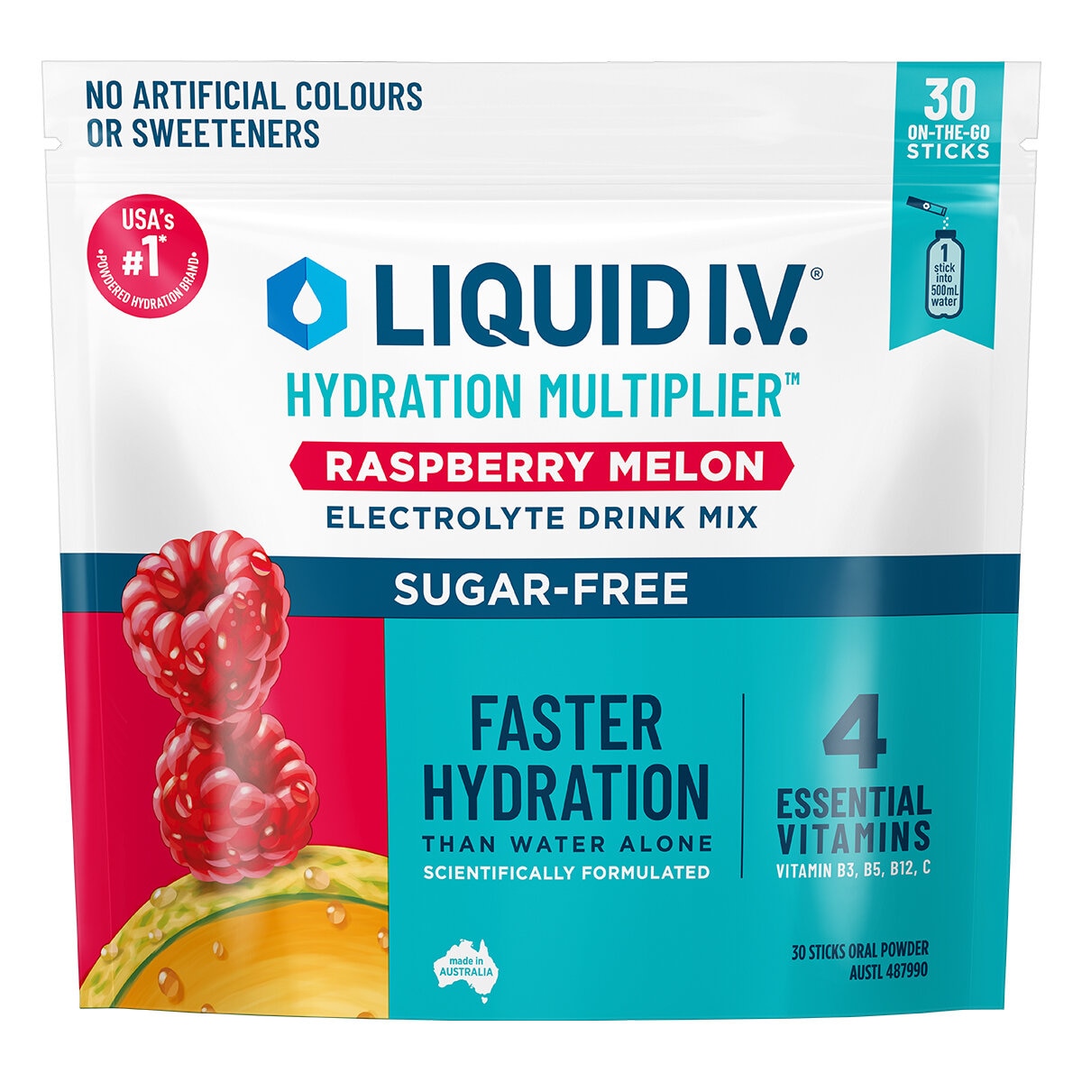 Liquid I.V. Hydration Multiplier Sugar Free Raspberry Melon Electrolyte Drink Mix 30 Sachets