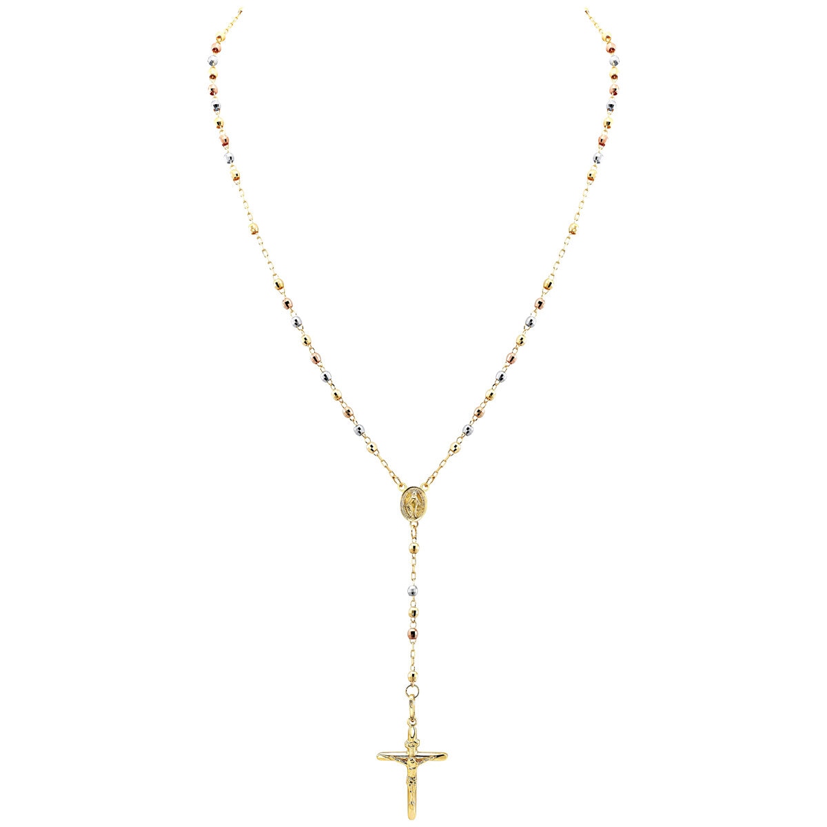 14KT Tri Gold Rosary Necklace