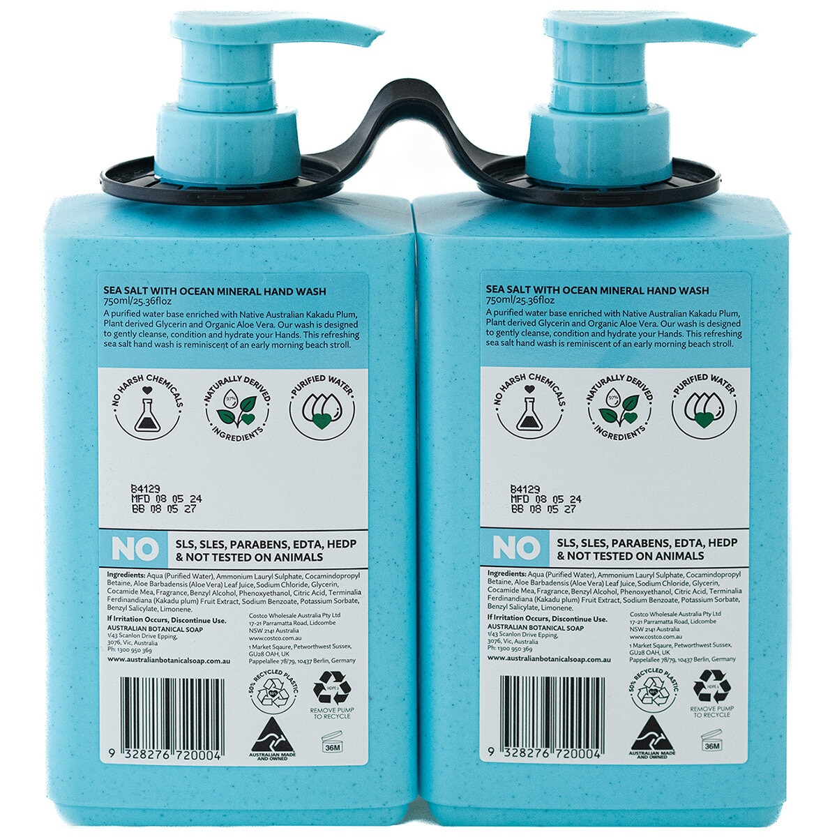 Australian Botanical Soap Hand Wash 2 x 750ml Sea Salt With Ocean Minerals