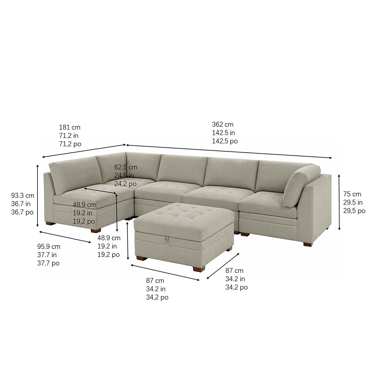 Thomasville 6 Piece Modular Fabric Sectional