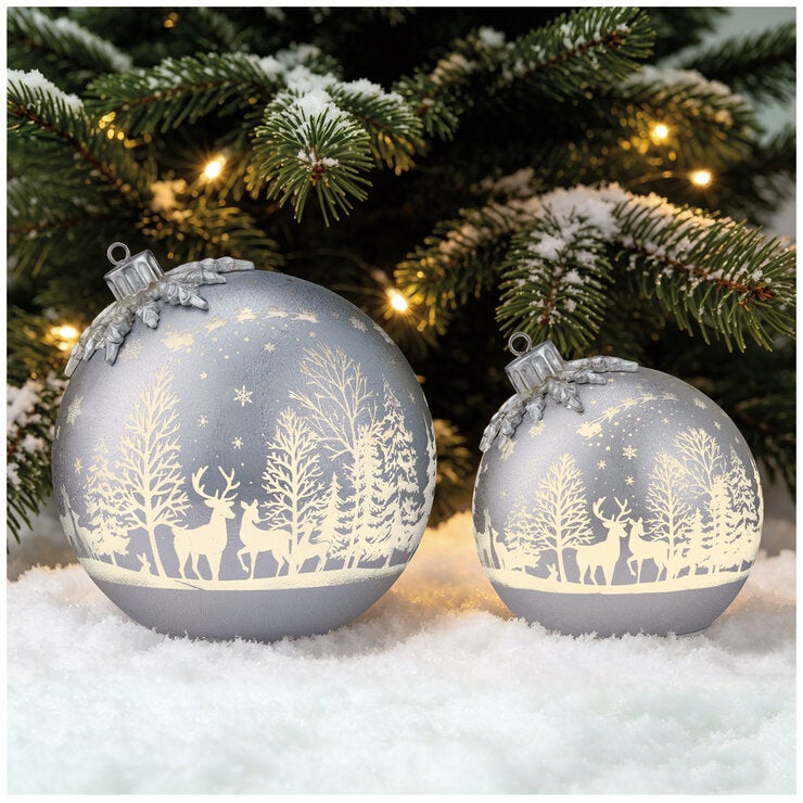 Seasonal Rotating Glass Balls Assortment 2 Piece Set Silver Seasonal Rotating Glass Balls Assortment 2 Piece Set Silver