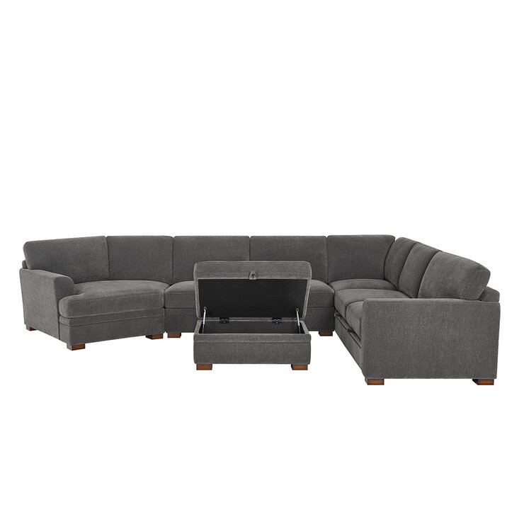 Thomasville Fabric Sectional With Storage Seats And Ottoman