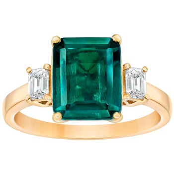 18KT Yellow Gold Lab Created Emerald and Diamond Ring