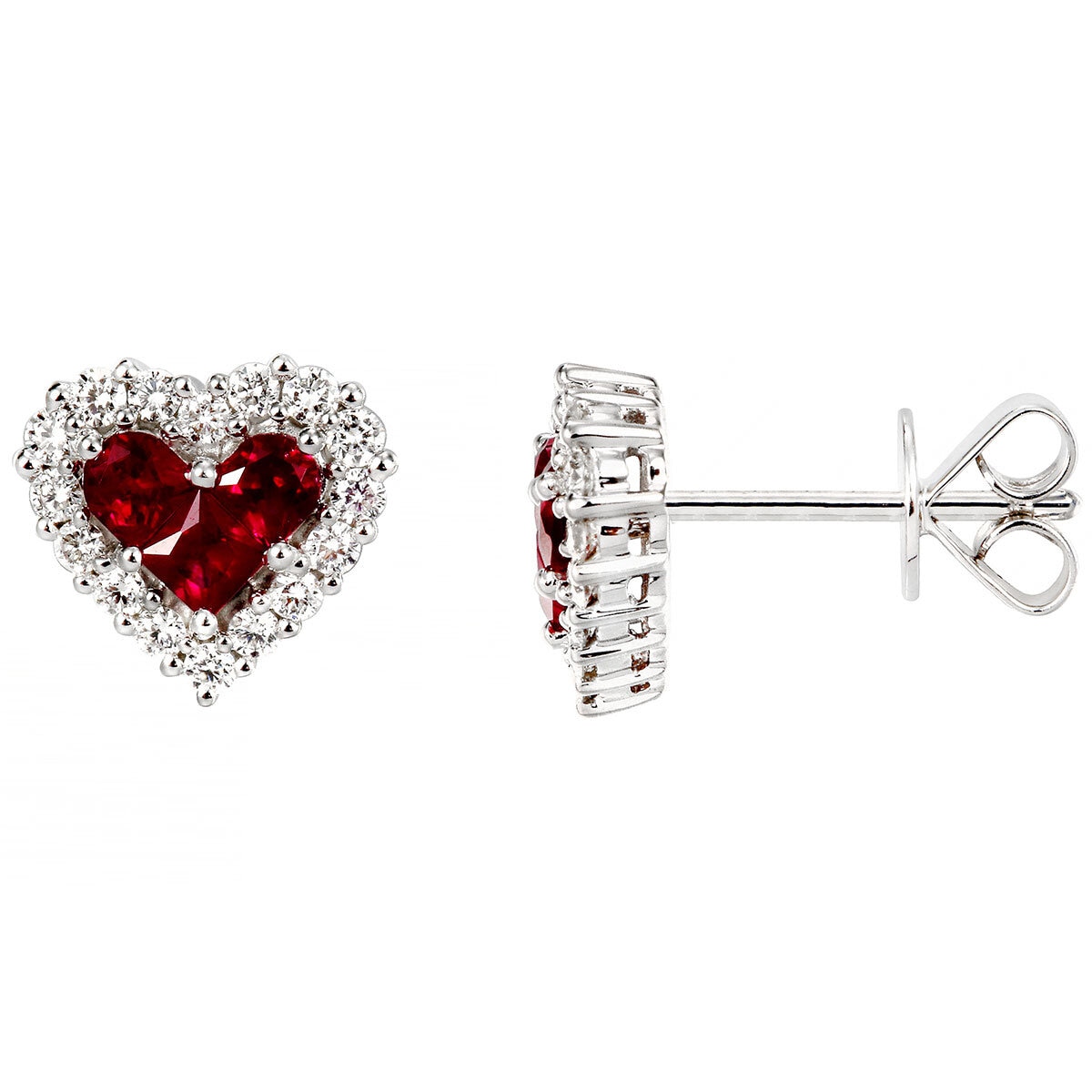 18KT White Gold 0.47ctw Diamond Ruby Heart Earrings