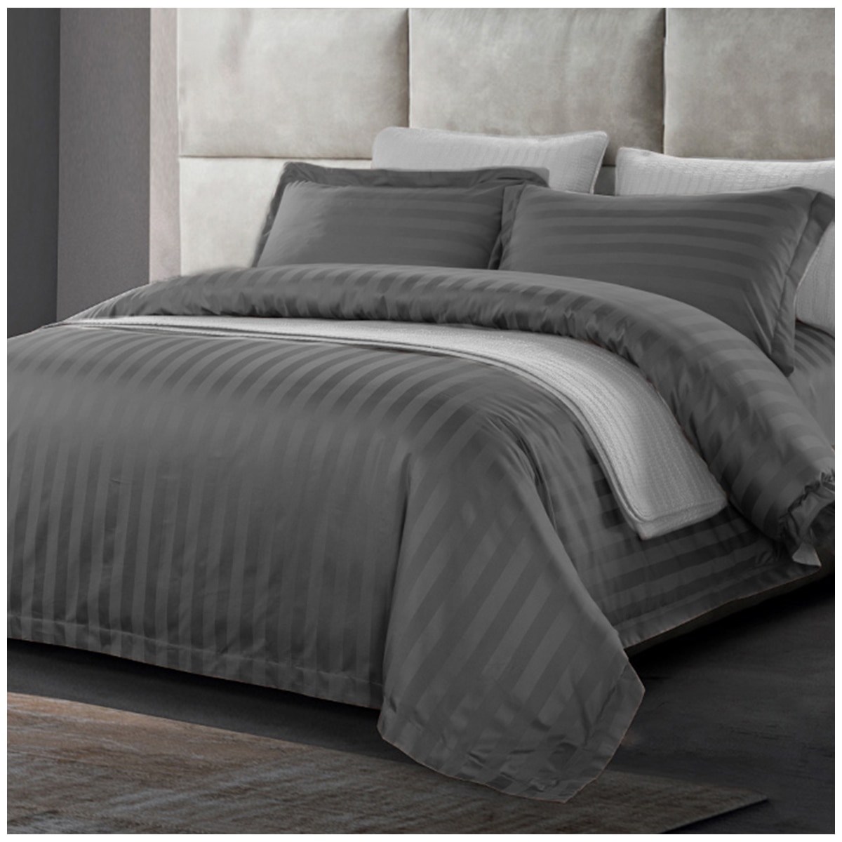 Kingtex 1200TC Egyptian Cotton Sateen Stripe Quilt Cover Set King - Charcoal