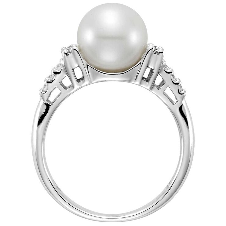 18KT White Gold 0.16ctw Diamond Cultured Freshwater Pearl Ring