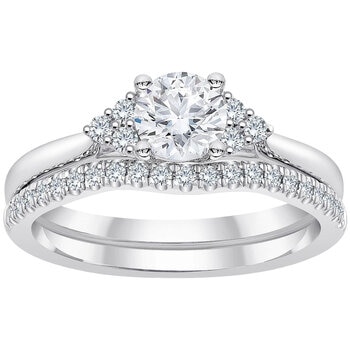 18KT White Gold 0.85ctw Diamond Bridal Set With 0.60ctw Centre