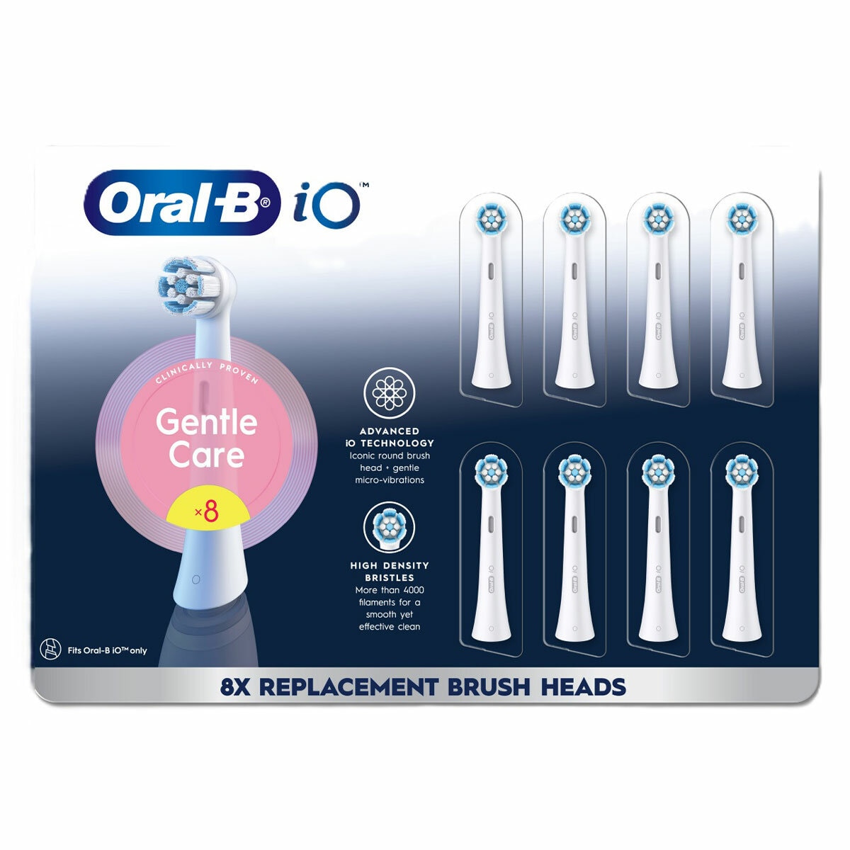 Oral-B iO Gentle Care Replacement Brush Heads White 8 Pack
