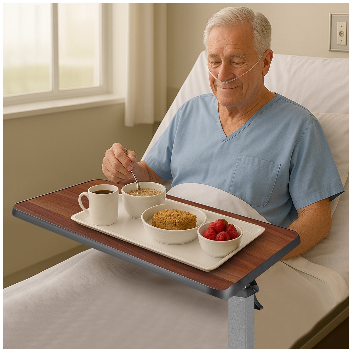 Altus Adjustable Overbed Table with Rolling Lockable Wheels