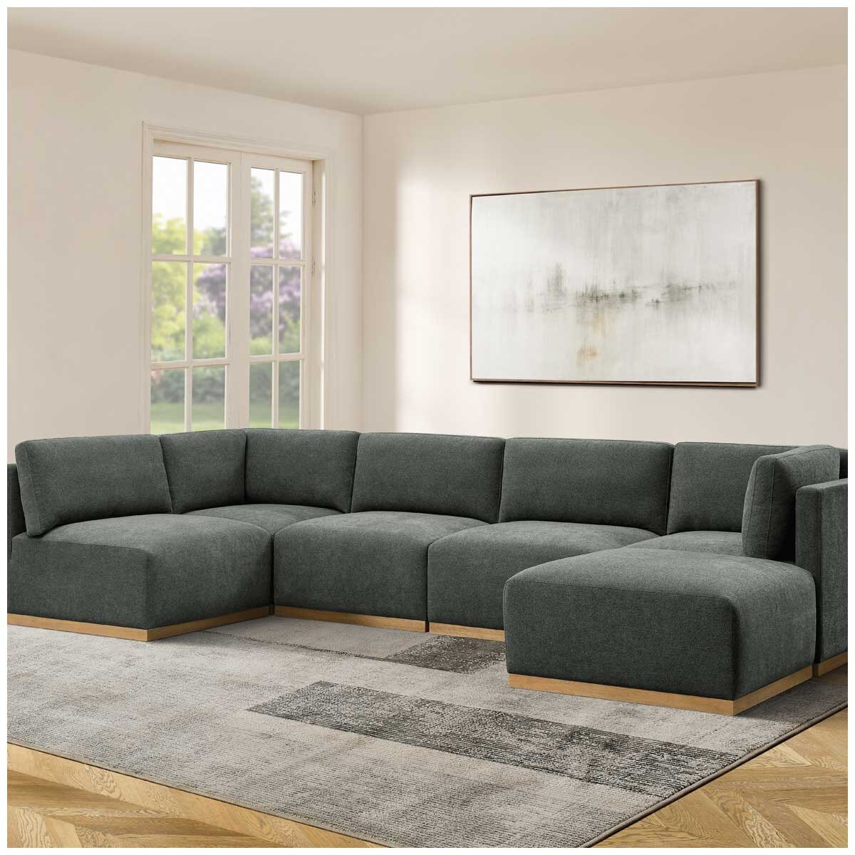 Henredon 6 Piece Fabric Modular Sectional With Ottoman