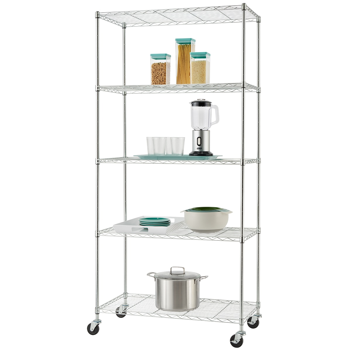TRINITY Basics 5-Tier 36"x18"x72" Shelving Rack w/Wheels - Chrome