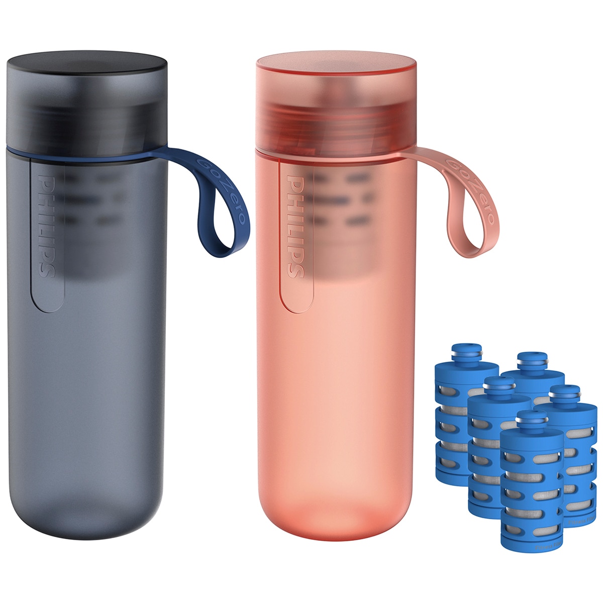 Philips GoZero Active Filtration Bottles + 5 Filters Co...
