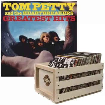Crosley Record Storage Crate & Tom Petty Greatest Hits Double Vinyl Album Bundle