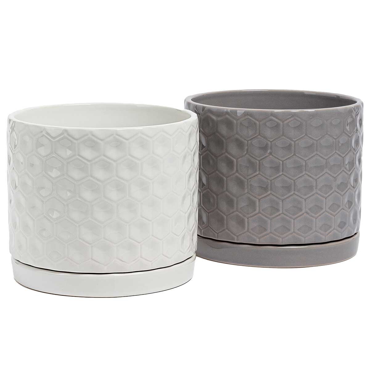 over&back Set of 2 Honeycomb Ceramic Planters