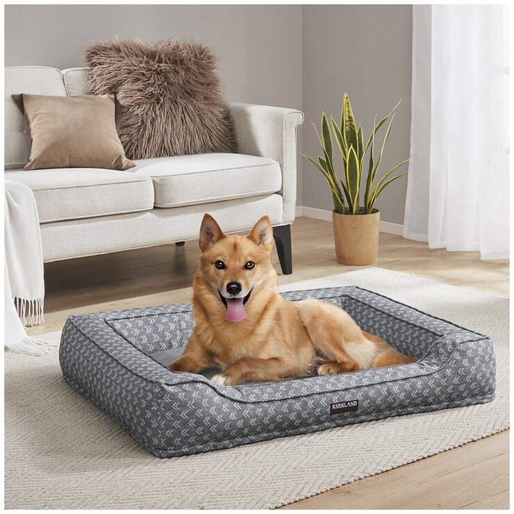 Kirkland Signature Bolster Cuddler Pet Bed Grey Print