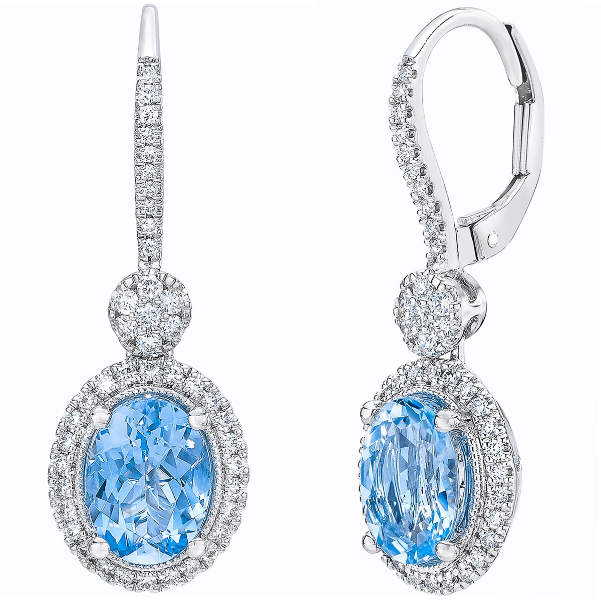 0.38ctw Diamond with Oval Aquamarine Drop Earrings