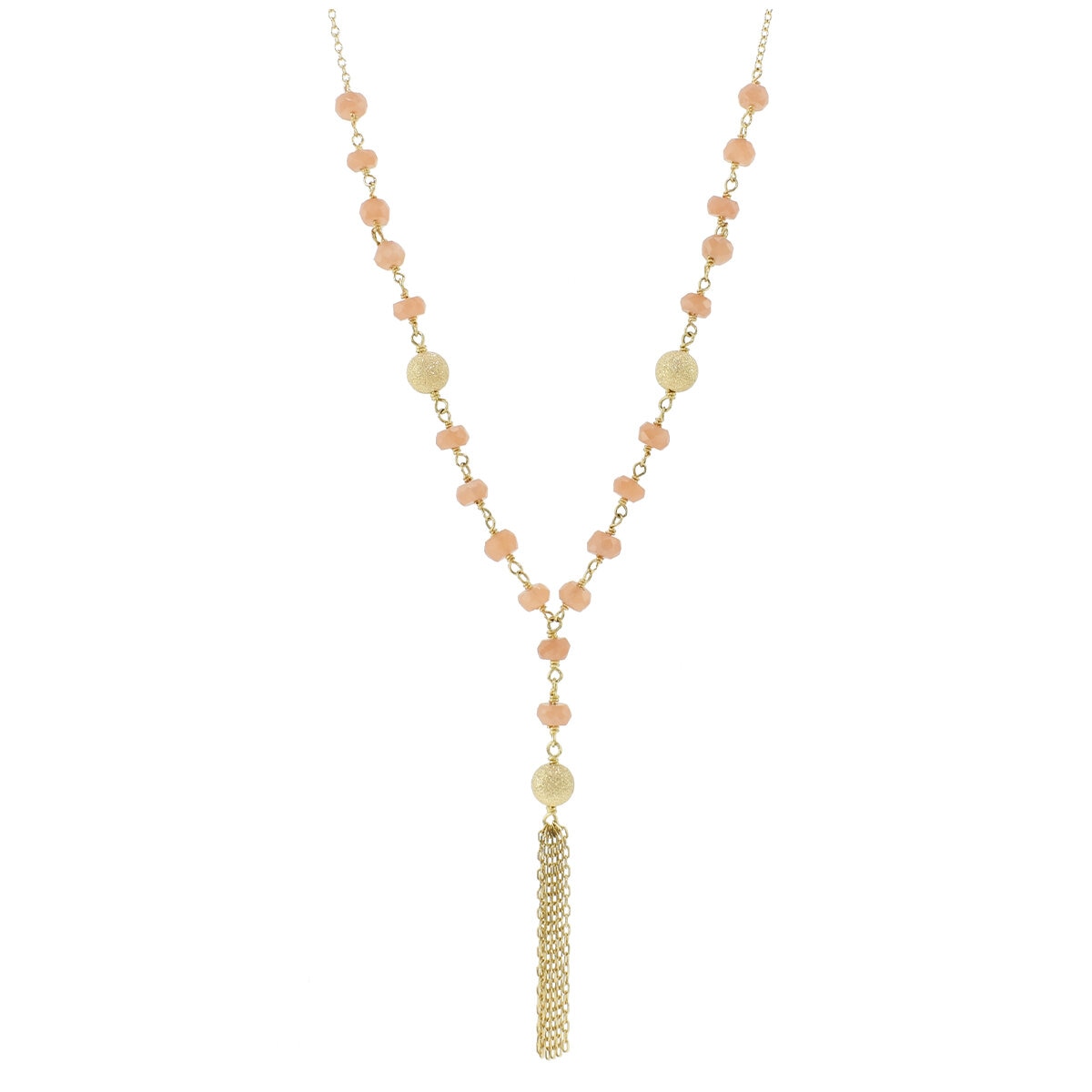 14KT Yellow Gold Peach Moonstone Gold Link Necklace 17 Inch