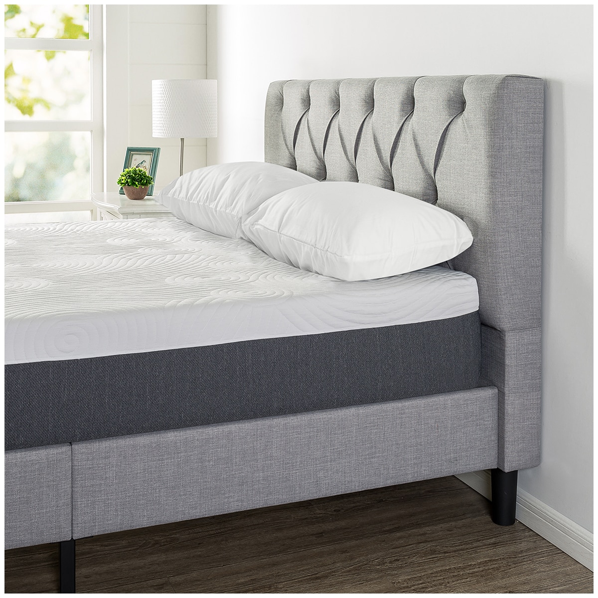 Upholstered Diamond Tufted Platform Bed Grey Single (Zinus)