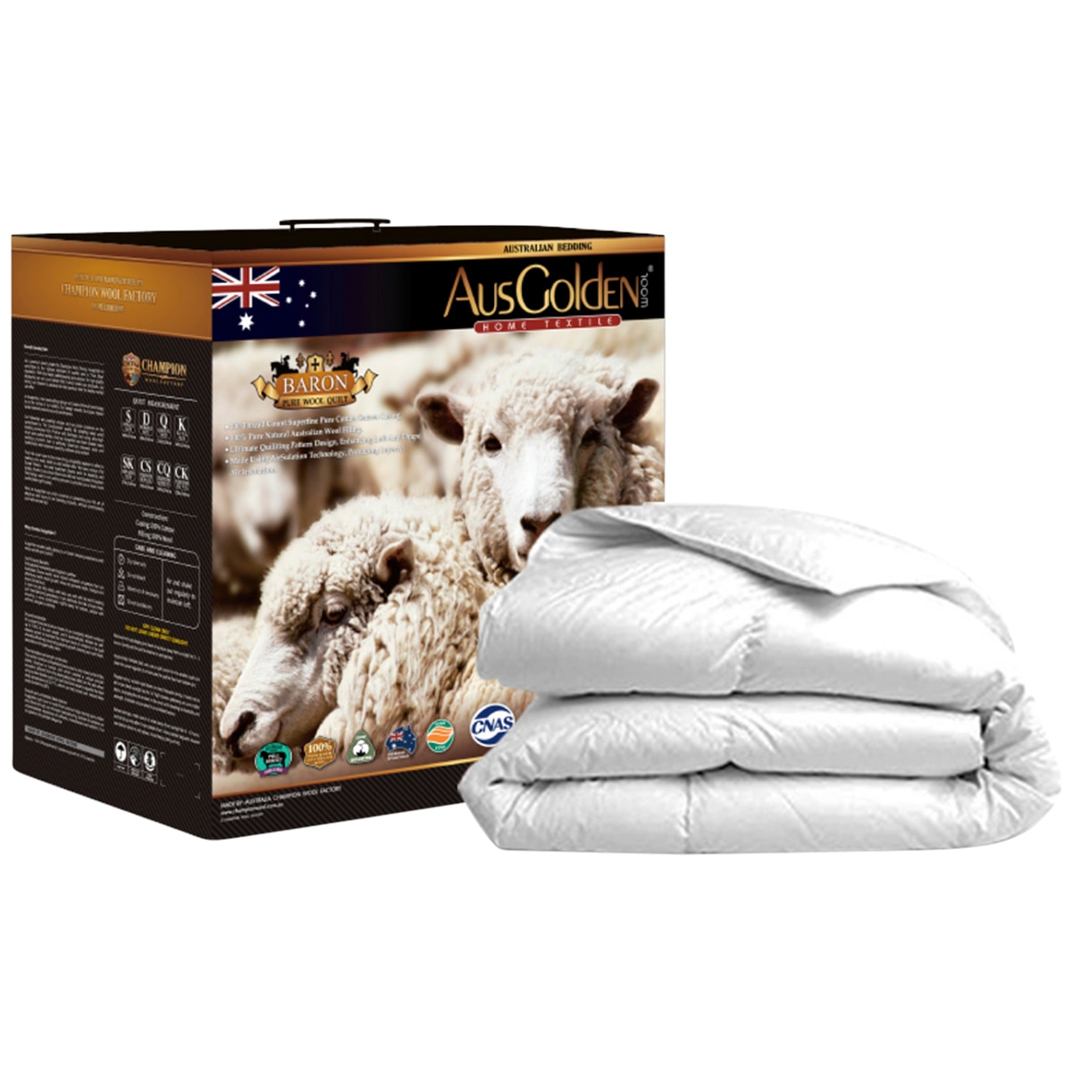 Ausgolden Baron Cotton Sateen & Pure Wool All Season Quilt Single