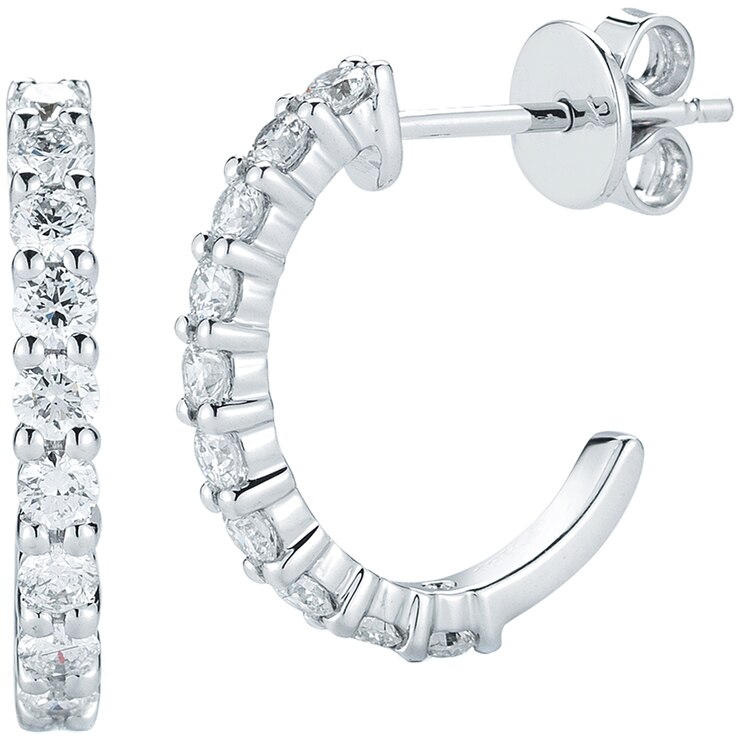 14KT White Gold 0.60ctw Round Brilliant Cut Half Hoop Earrings Costco
