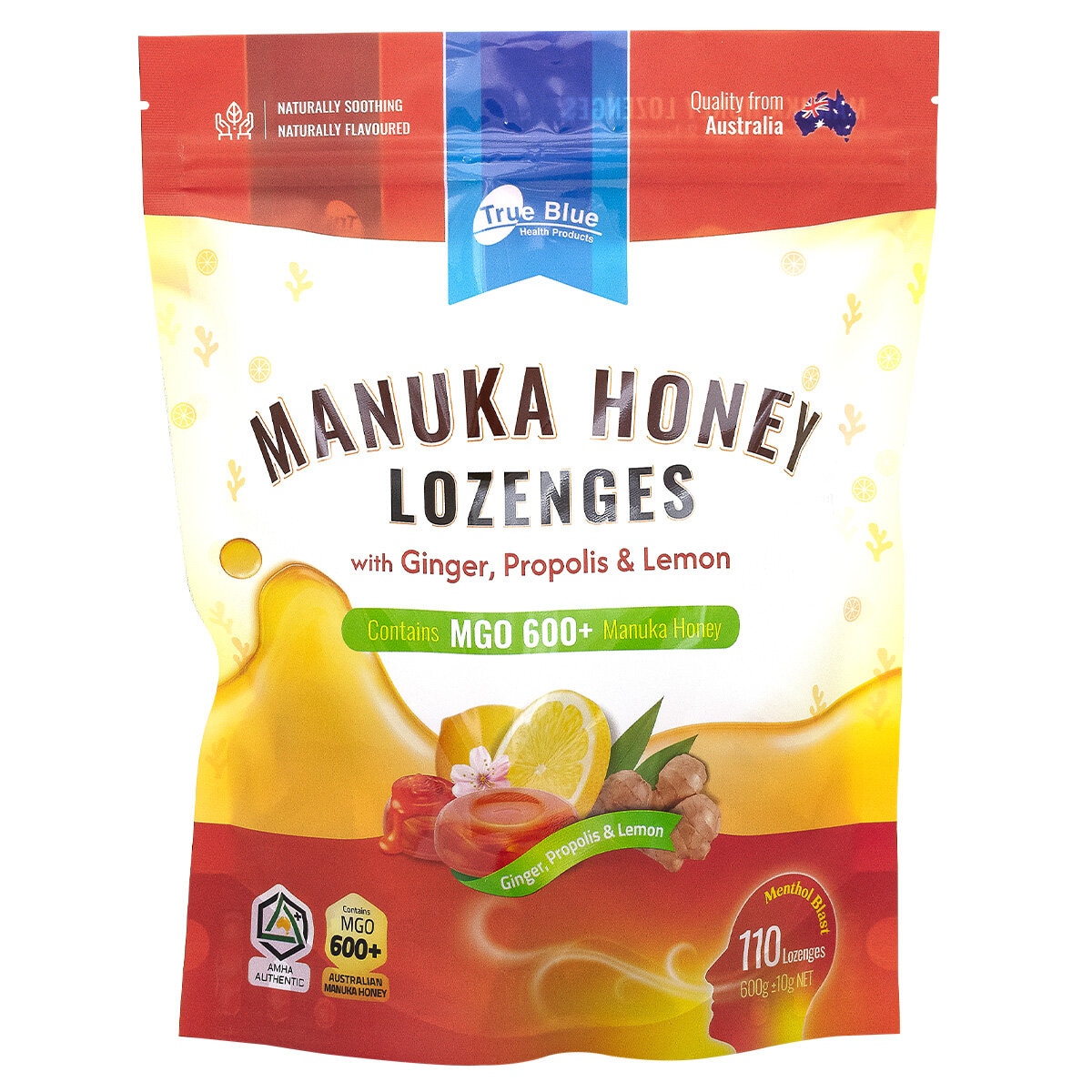 True Blue Manuka Honey Lozenges with Ginger, Propolis & Lemon 600g