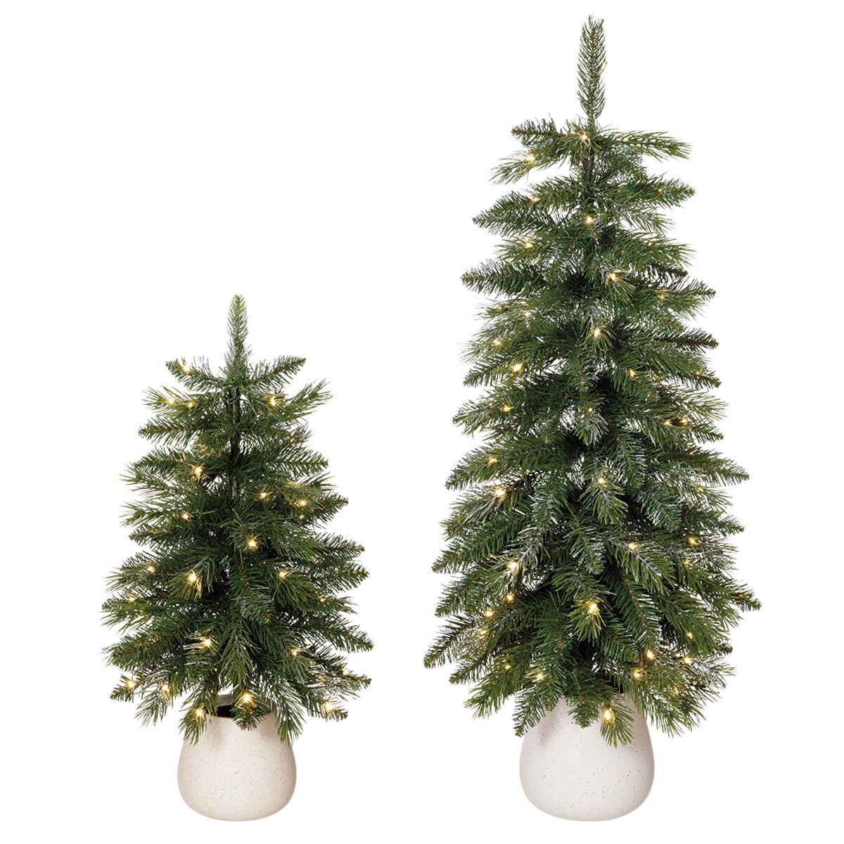 Glitter Potted Trees With Twinkle Lights Set Of 2