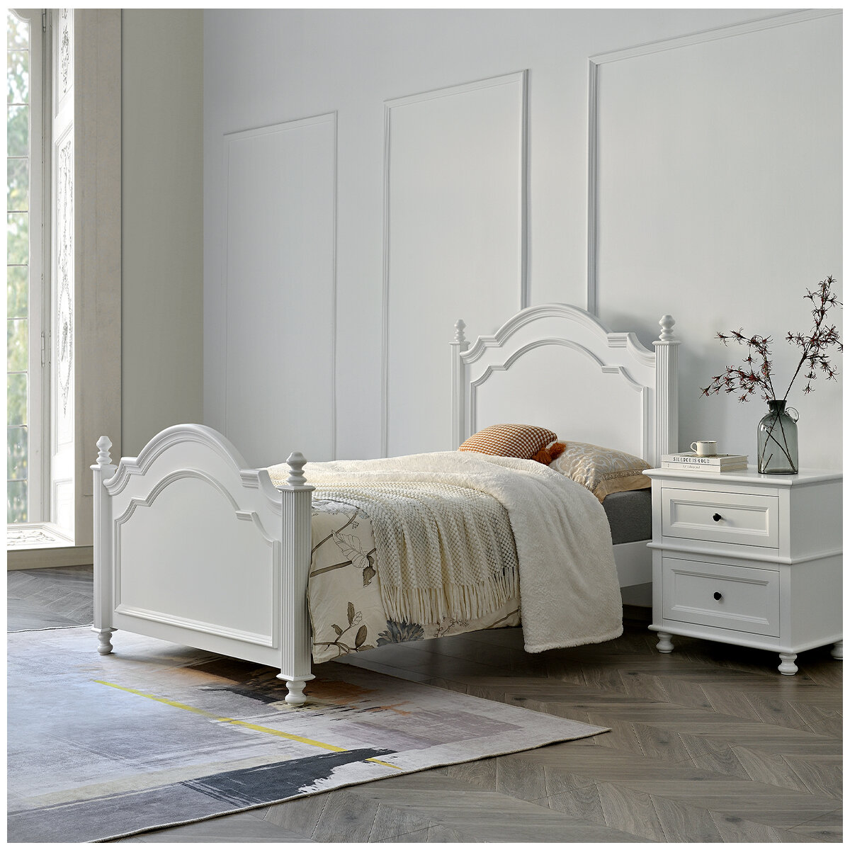 Moran Cassis King Single Bed with Encasement and Slats, White