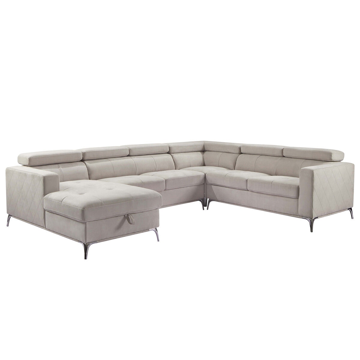 Abbyson Blaise Fabric Sectional with Storage Chaise and Adjustable Headrests Grey