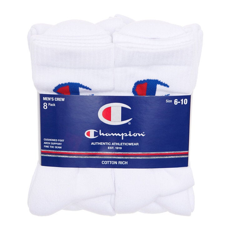 Champion Crew Sock 8 Pack White Champion Crew Sock 8 Pack White