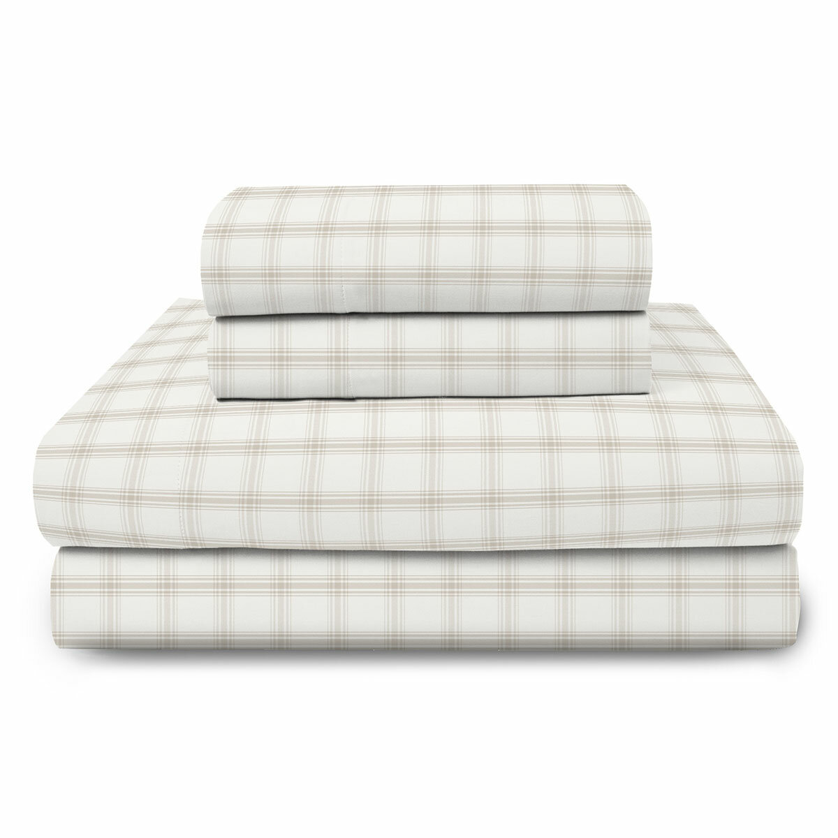 Boutique Living Cotton Flannel Sheet Set King Single 3 Piece Brown Beige Plaid