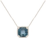 0.16ctw Diamond with Cushion London Blue Topaz Pendant