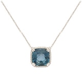 0.16ctw Diamond with Cushion London Blue Topaz Pendant