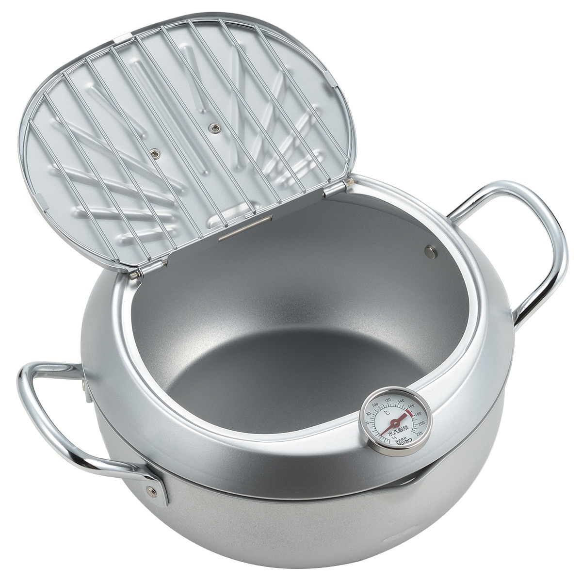 Yoshikawa Mirakutei III deep-frying pan with hinged lid 20cm integrated thermometer