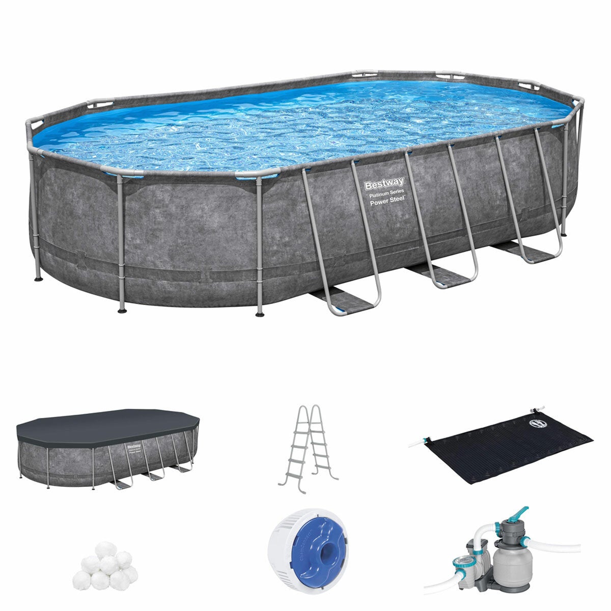 Bestway Platinum Series Power Steel Above Ground Pool Set 6.1m Bestway Platinum Series Power Steel Above Ground Pool Set 6.1m