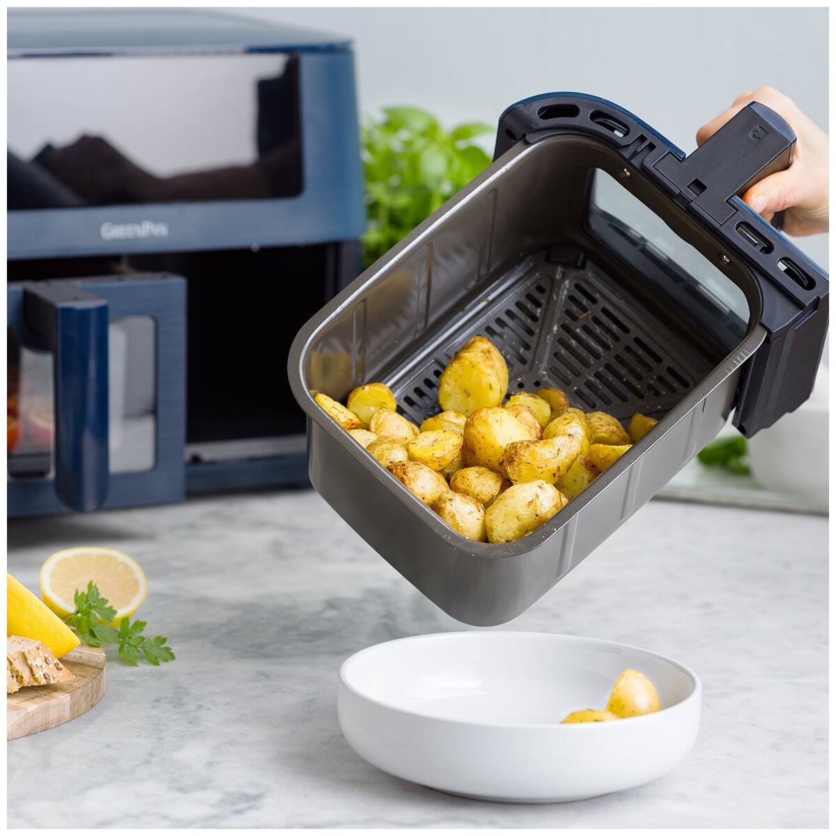 GreenPan Bistro Airfryer 2 basket CC009332-001 Oxford Blue
