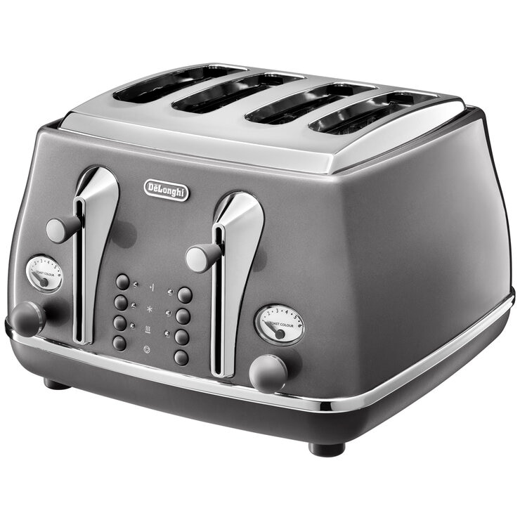 Delonghi CTOT4003GY Icona Metallics 4 Slice Toaster Pewter Grey