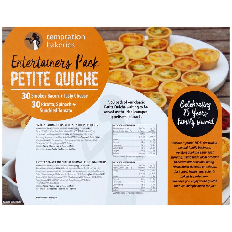 Temptation Bakeries Petite Quiche 60 Pack 1 kg