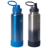 ThermoFlask Double Wall Stainless Steel Bottles With Spout And Straw Lid 2 Pack Black And Blue