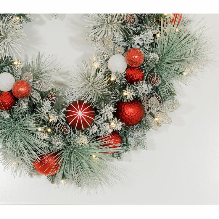 CGH Pre-Lit Decorated Holiday Artificial Wreath Red 76.2cm