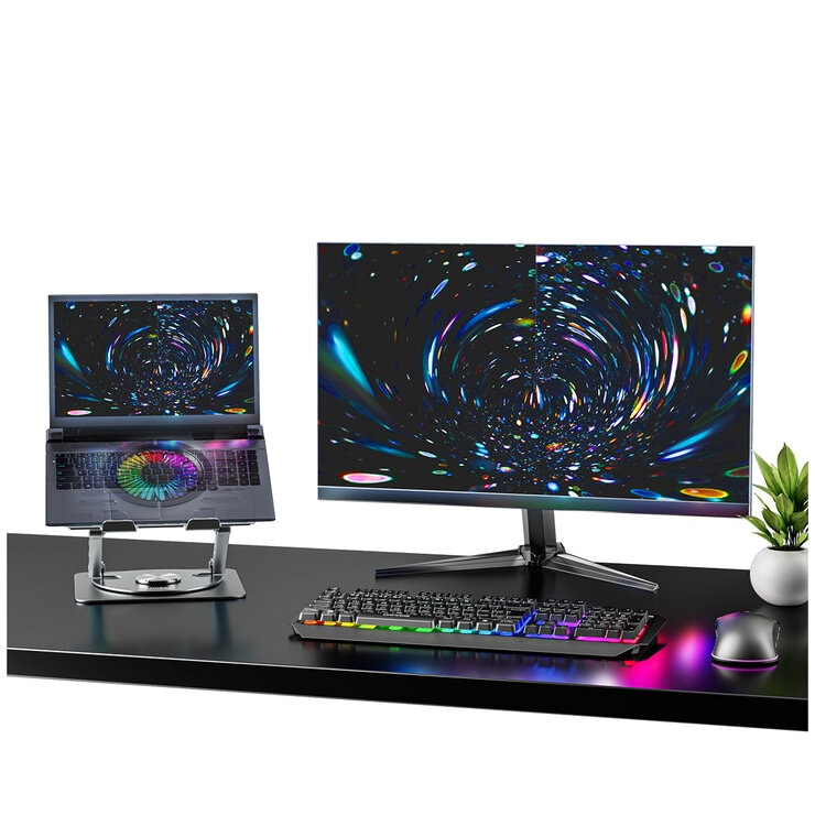 mbeat Stage S8 Rotating Laptop Stand with RGB Cooling Fan and USB Ports MB-STD-S8GRY