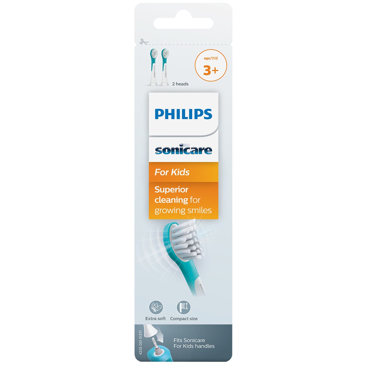 Philips Sonicare for Kids brush heads, 2 pack, compact (3+ yo)